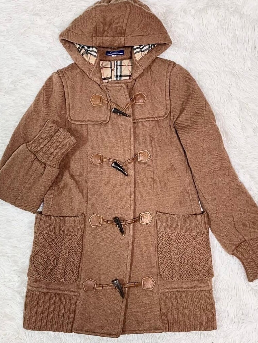 Burberry Brown Hooded Wool-Blend Toggle Pea Coat